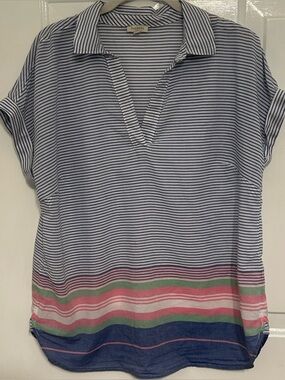 Talbots Beach Stripe Women's Lightweight Short Sleeve Tunic Size Medium